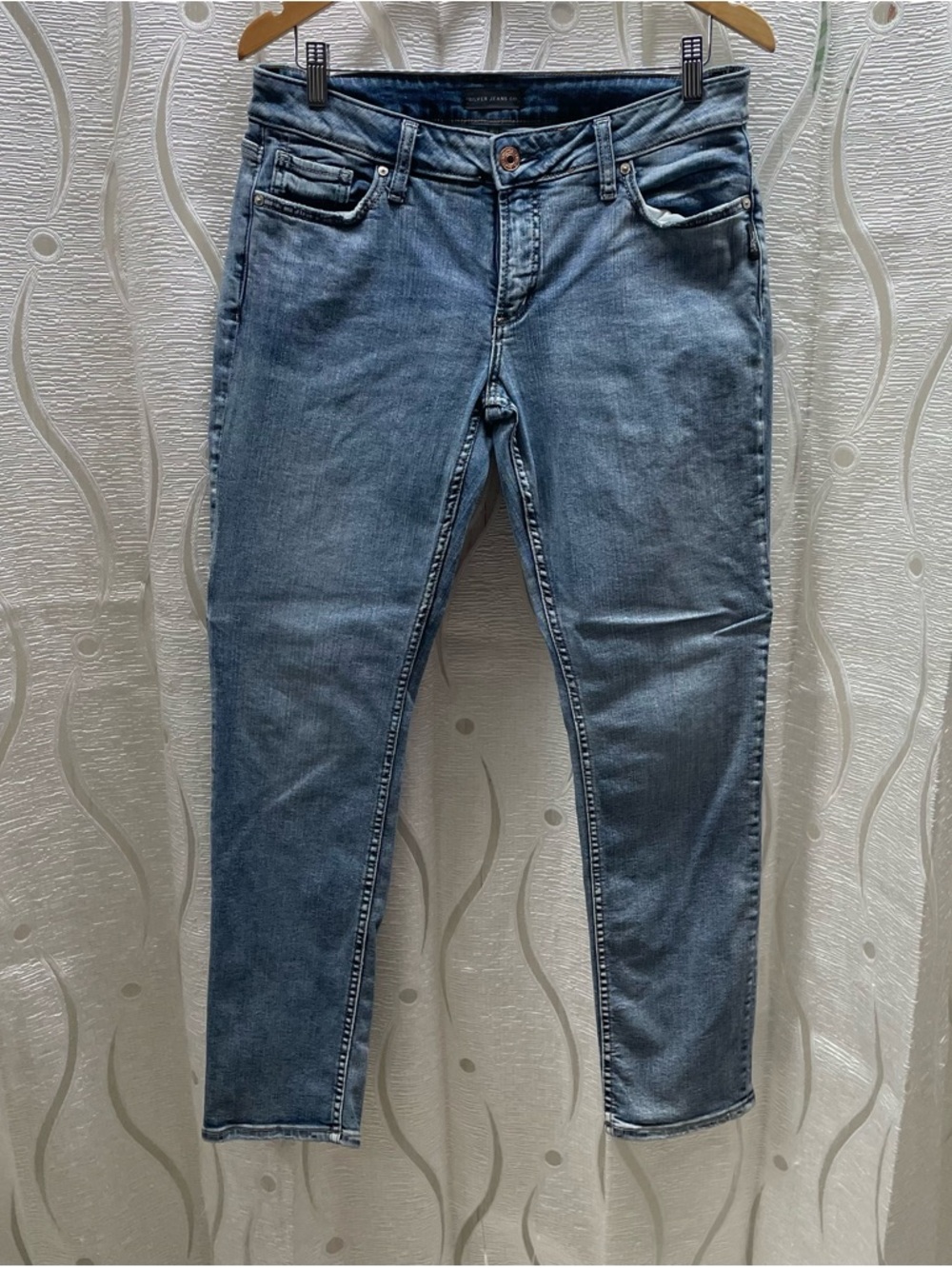 Silver Jeans Co Suki Straight Jeans Womens W31 L30 Blue Medium Wash Distressed‎